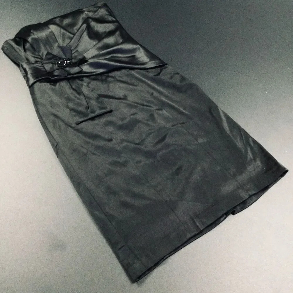 Signature by Sangria Womens Black Satin Strapless Sheath Cocktail Dress Size 6